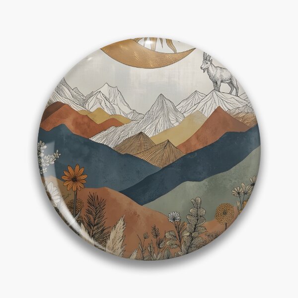 Item preview, Celestial Mountain Valley Illustration with Sun, Moon, and Wildflowers designed and sold by lyliamanjaga.