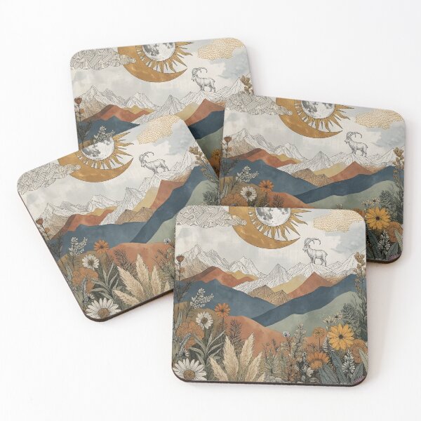 Item preview, Celestial Mountain Valley Illustration with Sun, Moon, and Wildflowers designed and sold by lyliamanjaga.