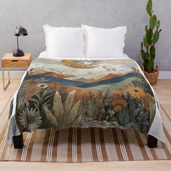 Item preview, Celestial Mountain Valley Illustration with Sun, Moon, and Wildflowers designed and sold by lyliamanjaga.