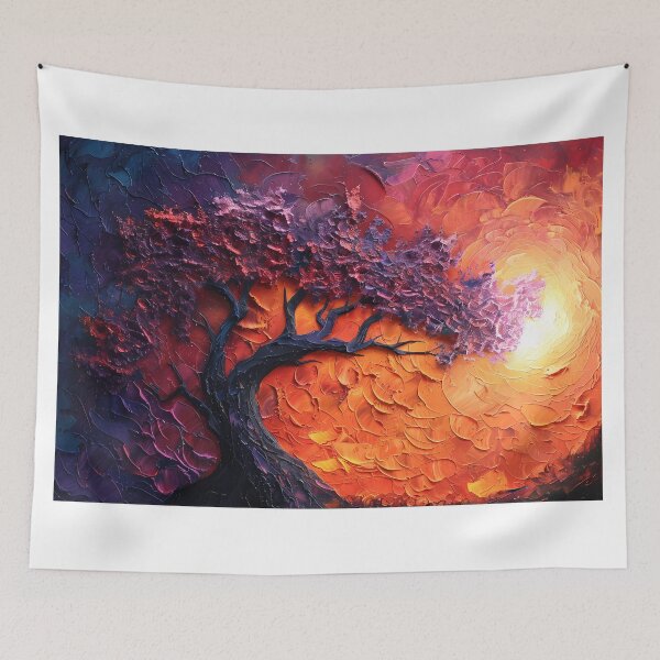 Item preview, Celestial Sunrise Vibrant Abstract Impasto Tree Artwork designed and sold by lyliamanjaga.