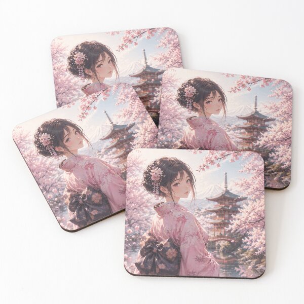 Item preview, Japanese Woman in Kimono Under Cherry Blossoms - Traditional Japan Anime Art designed and sold by CzipipitoStudio.