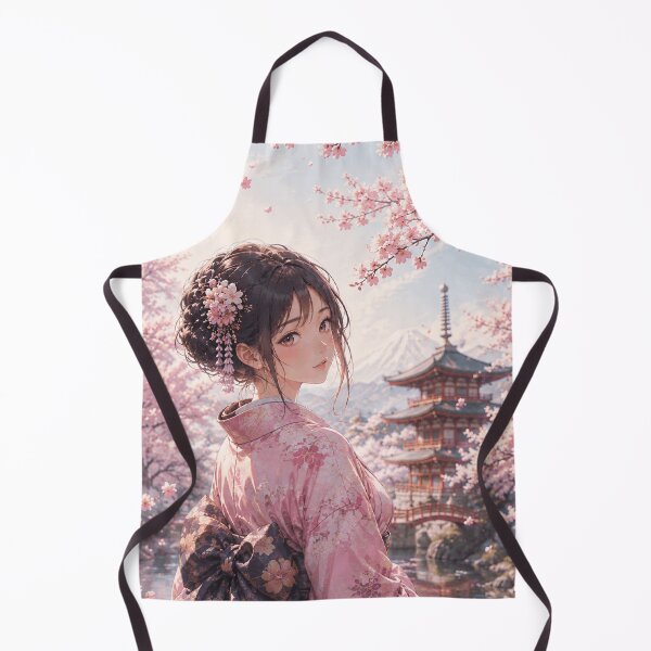Aperçu de l'œuvre Femme japonaise en kimono sous les cerisiers en fleurs - Art traditionnel japonais de l'anime créée et vendue par CzipipitoStudio.