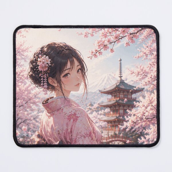 Item preview, Japanese Woman in Kimono Under Cherry Blossoms - Traditional Japan Anime Art designed and sold by CzipipitoStudio.