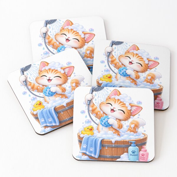 Item preview, Cute Cat Bath Time | Kawaii Shower Cat Sticker designed and sold by Genzfirevibes.