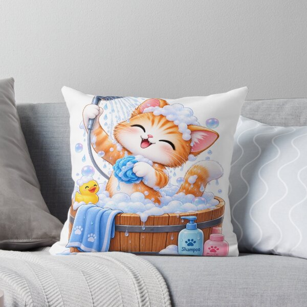 Item preview, Cute Cat Bath Time | Kawaii Shower Cat Sticker designed and sold by Genzfirevibes.