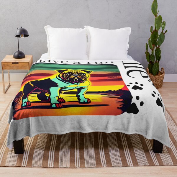 Item preview, I have a ruff life – cute bulldog in front sunset sticker designed and sold by pawsome purrfect.