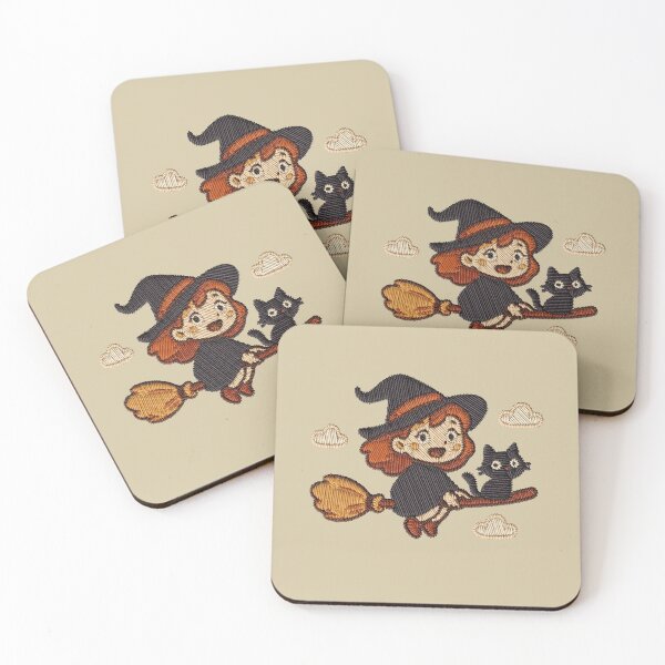 Item preview, Kawaii Witch Girl Black Cat Broom Halloween Embroidery Sticker designed and sold by · GAMING SOUL ·.
