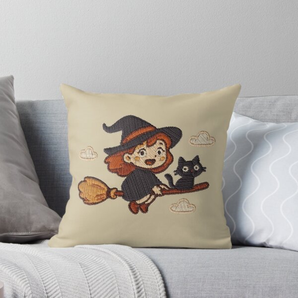 Item preview, Kawaii Witch Girl Black Cat Broom Halloween Embroidery Sticker designed and sold by · GAMING SOUL ·.