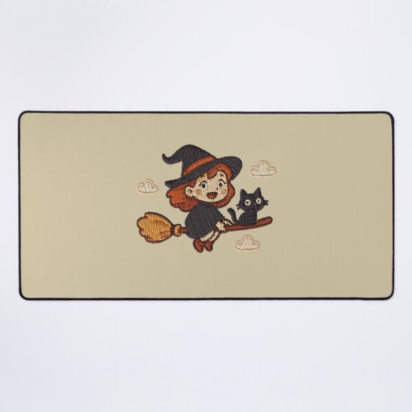 Item preview, Kawaii Witch Girl Black Cat Broom Halloween Embroidery Sticker designed and sold by · GAMING SOUL ·.