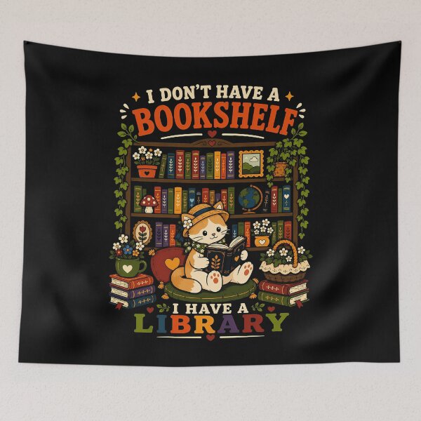 Item preview, Cute Cat with Bookshelf Library Illustration designed and sold by rafaeltto.