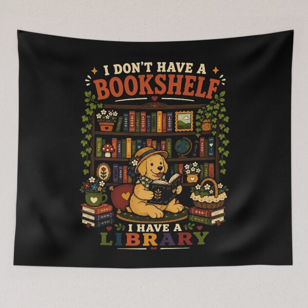 Item preview, Cute dog reading in a cozy library design designed and sold by rafaeltto.
