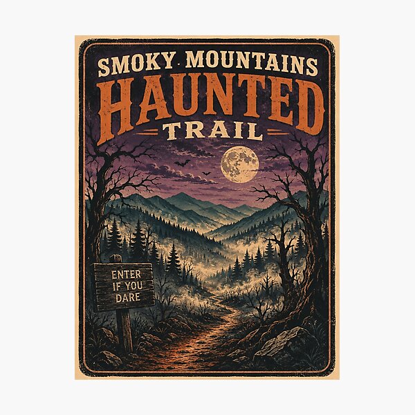 Item preview, Smoky Mountains Haunted Trail Vintage Halloween Travel Poster designed and sold by Globalcitytees.