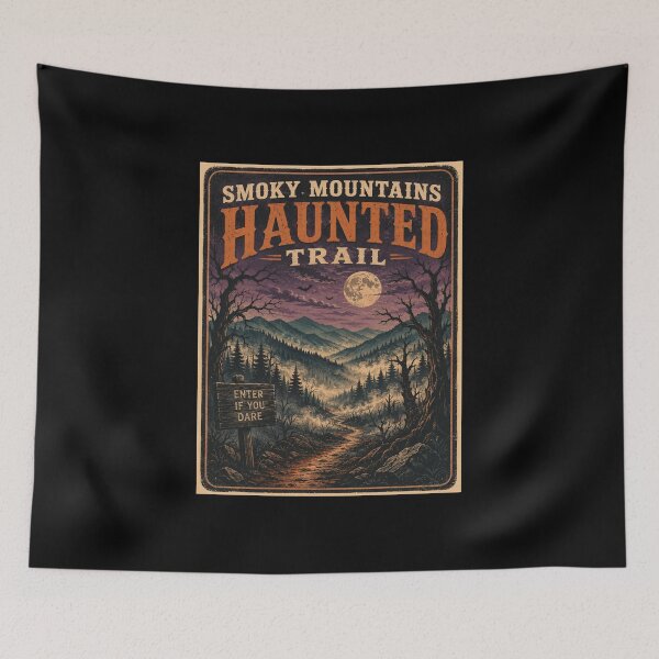 Item preview, Smoky Mountains Haunted Trail Vintage Halloween Travel Poster designed and sold by Globalcitytees.