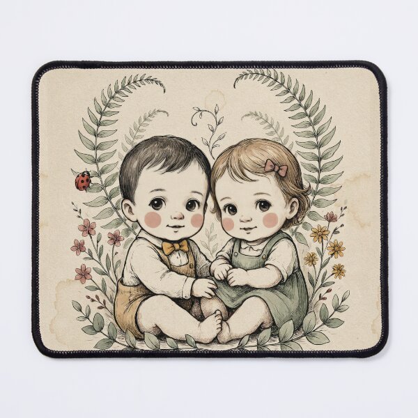 Item preview, Vintage Twin Babies Botanical Nursery Illustration designed and sold by NuvoraNest.