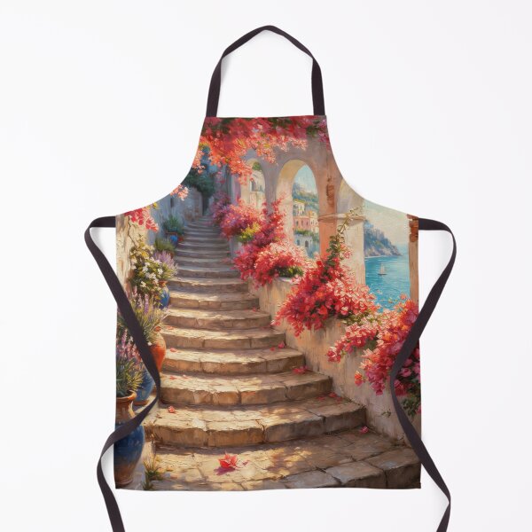 Item preview, Amalfi Coast Bougainvillea Stairway to the Sea – Mediterranean Coastal Italian Wall Art designed and sold by Tamas Das.