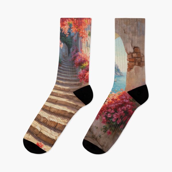 Item preview, Amalfi Coast Bougainvillea Stairway to the Sea – Mediterranean Coastal Italian Wall Art designed and sold by Tamas Das.