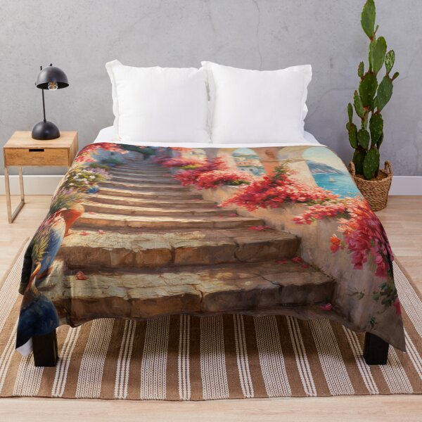 Item preview, Amalfi Coast Bougainvillea Stairway to the Sea – Mediterranean Coastal Italian Wall Art designed and sold by Tamas Das.