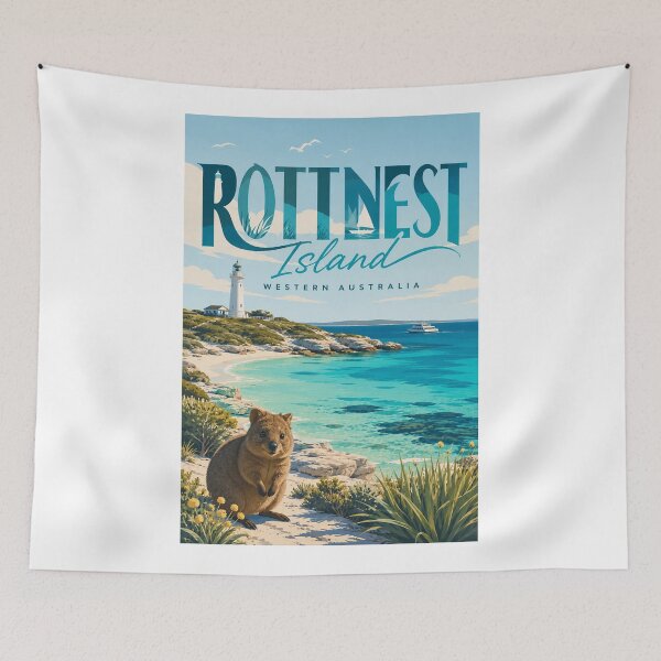 Item preview, Rottnest Island Western Australia with Wadjemup Lighthouse and Quokkas designed and sold by Aryabek.