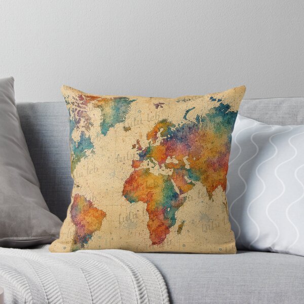 Item preview, Vintage Watercolor World Map designed and sold by LuluLeb.