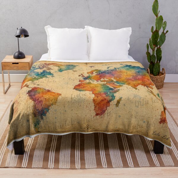 Item preview, Vintage Watercolor World Map designed and sold by LuluLeb.