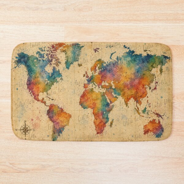 Item preview, Vintage Watercolor World Map designed and sold by LuluLeb.