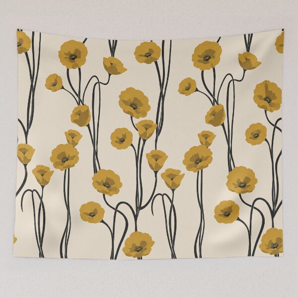 Item preview, Mustard Yellow Poppy Floral Botanical Pattern designed and sold by Aniko Tulipan.