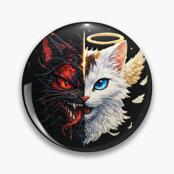 Item preview, Half Angel Half Demon Cat Split Face Good and Evil Feline designed and sold by Vermanartist.
