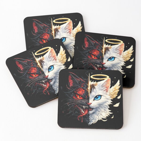 Item preview, Half Angel Half Demon Cat Split Face Good and Evil Feline designed and sold by Vermanartist.