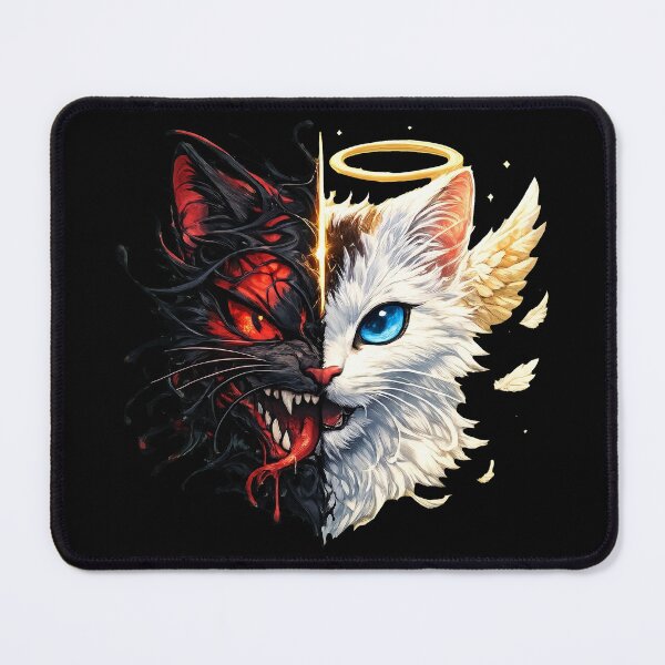 Item preview, Half Angel Half Demon Cat Split Face Good and Evil Feline designed and sold by Vermanartist.