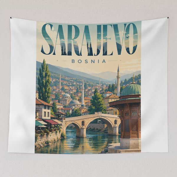 Item preview, Sarajevo Bosnia and Herzegovina Latin Bridge and Baščaršija Skyline designed and sold by StampMyPassport.