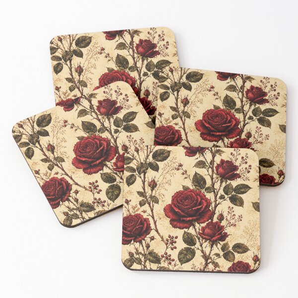Item preview, Victorian Red Rose Pattern – Vintage Botanical Climbing Rose Art Print – Romantic Wall Decor designed and sold by @SHINTOSARTSTORE.