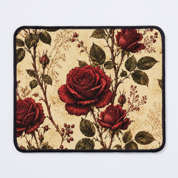 Item preview, Victorian Red Rose Pattern – Vintage Botanical Climbing Rose Art Print – Romantic Wall Decor designed and sold by @SHINTOSARTSTORE.