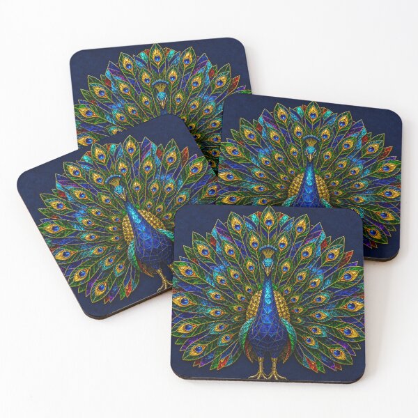 Item preview, Stained Glass Peacock on Deep Navy Blue designed and sold by PrintGo26.