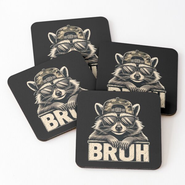 Item preview, Retro Cool Raccoon Bruh Meme Funny Sunglasses and Camo Cap designed and sold by Vermanartist.