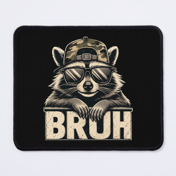 Item preview, Retro Cool Raccoon Bruh Meme Funny Sunglasses and Camo Cap designed and sold by Vermanartist.