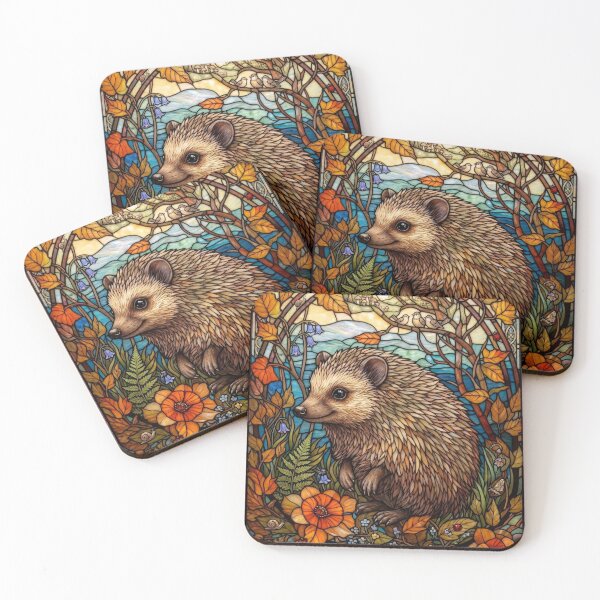 Item preview, Stained Glass Hedgehog Autumn Forest Illustration designed and sold by pinkal.