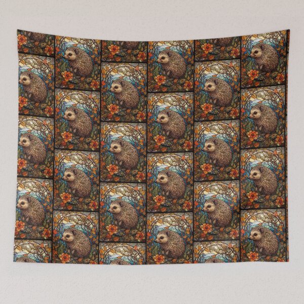 Item preview, Stained Glass Hedgehog Autumn Forest Illustration designed and sold by pinkal.