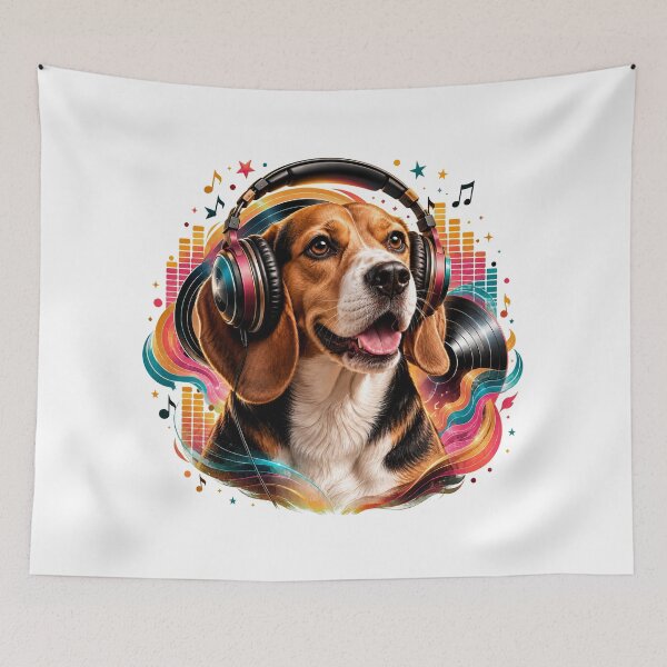 Item preview, Happy Beagle Listening to Colorful Music designed and sold by Kolibra.