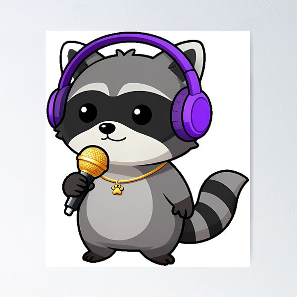 Item preview, Cute Raccoon Rapper with Microphone designed and sold by pumsquare.