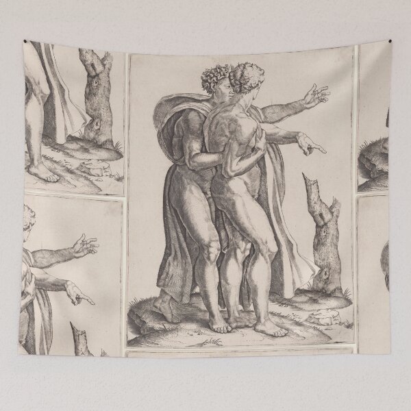 Item preview, Two Nude Male Figures Renaissance Engraving designed and sold by artofuniverse.
