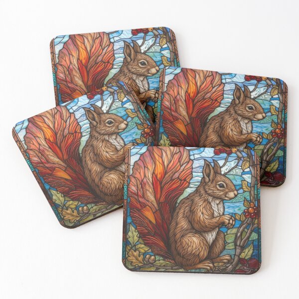 Item preview, Red Squirrel Stained Glass Autumn Harvest designed and sold by pinkal.
