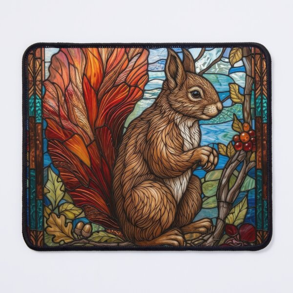 Item preview, Red Squirrel Stained Glass Autumn Harvest designed and sold by pinkal.