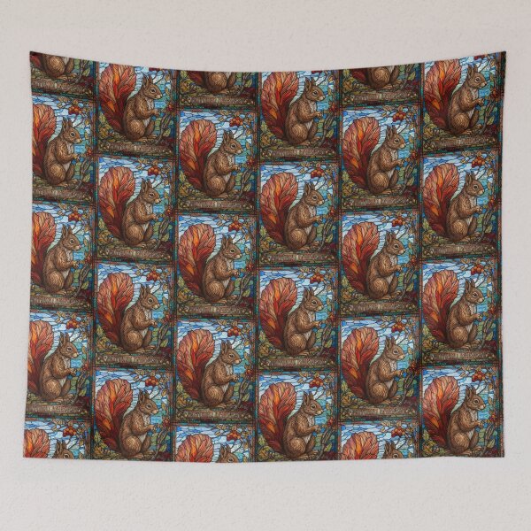 Item preview, Red Squirrel Stained Glass Autumn Harvest designed and sold by pinkal.