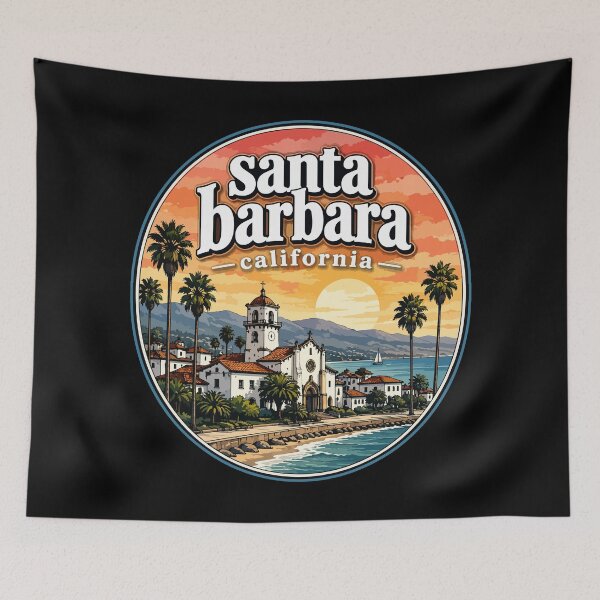 Item preview, Santa Barbara California Coast USA Travel Watercolor designed and sold by TomFrontierArt.