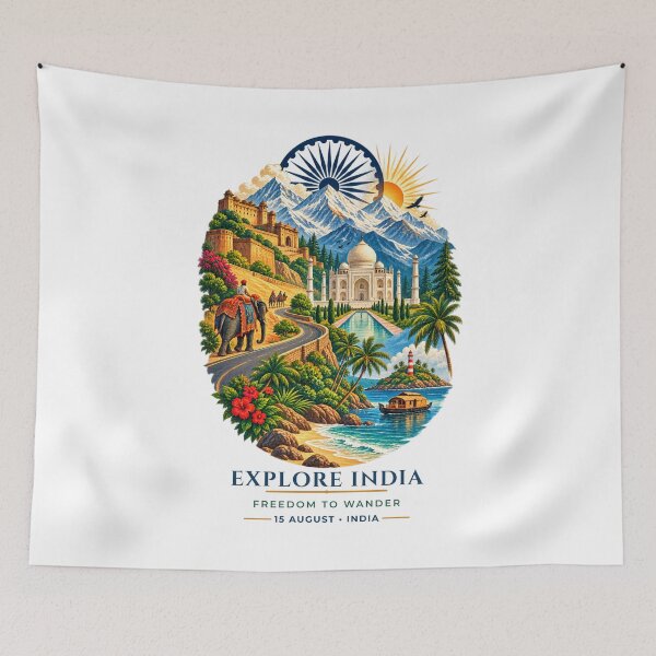 Artikelvorschau, Indien entdecken – Freiheit zum Reisen | Reisekunst zum Unabhängigkeitstag entworfen und verkauft von ArtsyExplorer.