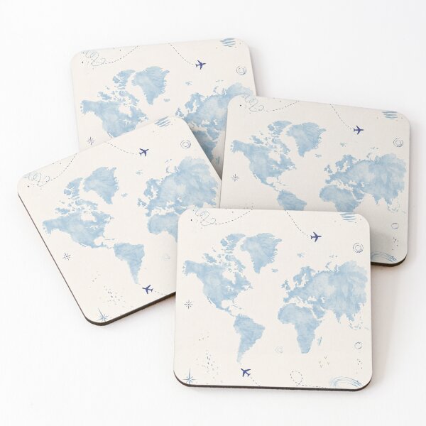Item preview, Watercolor World Map – Blue Travel Art Print – Airplane Adventure Wall Decor designed and sold by @SHINTOSARTSTORE.