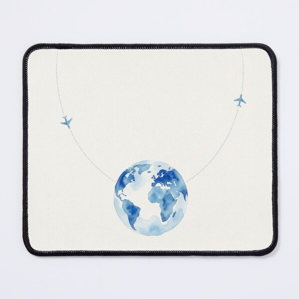 Item preview, Minimalist Globe – Two Airplanes Around Earth Watercolor Art Print – Travel Wall Decor designed and sold by @SHINTOSARTSTORE.
