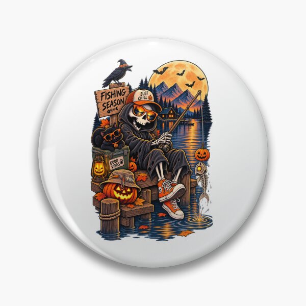 Item preview, Halloween Fishing Skeleton Just Chill Pumpkin Fisherman Outdoor designed and sold by afr-saad.