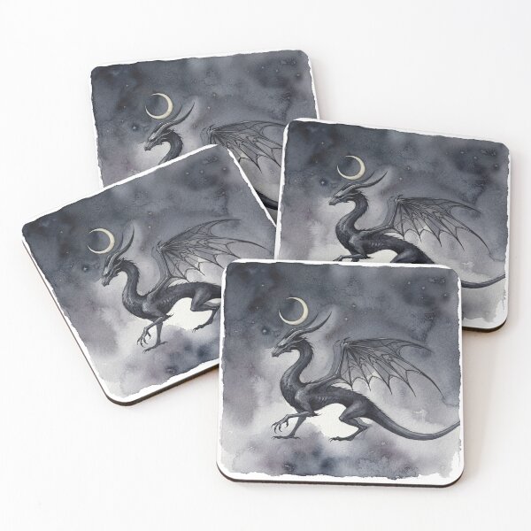 Item preview, Gothic Ancient Dragon Under Crescent Moon Watercolor designed and sold by GrabaHuk.