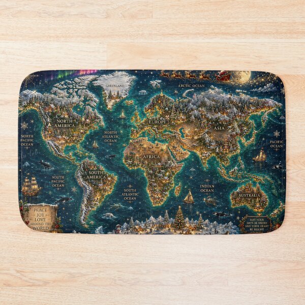 Item preview, Christmas Around the World – Magical World Map designed and sold by LuluLeb.